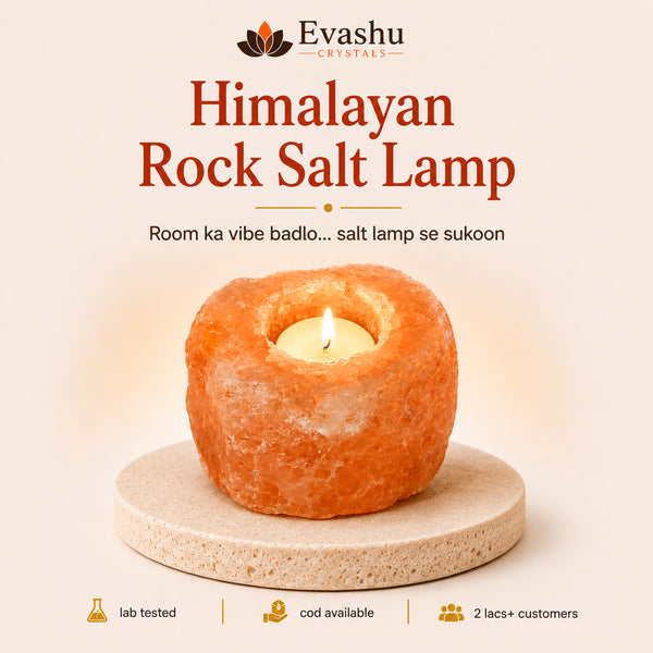 Authentic natural Himalayan Rock Salt Lamp for Calming Ambience and Positive Room Energy, shown as the main Evashu product view