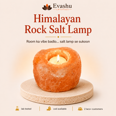 Authentic natural Himalayan Rock Salt Lamp for Calming Ambience and Positive Room Energy, shown as the main Evashu product view