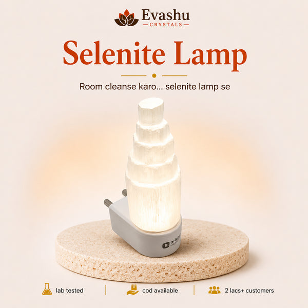 Authentic natural Selenite Lamp for Energy Cleanse and Calm Light, shown as the main Evashu product view