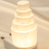 Close-up of authentic natural Selenite showing crystal texture, colour and craftsmanship – natural selenite crystal gemstone crystal lamp for cleansing