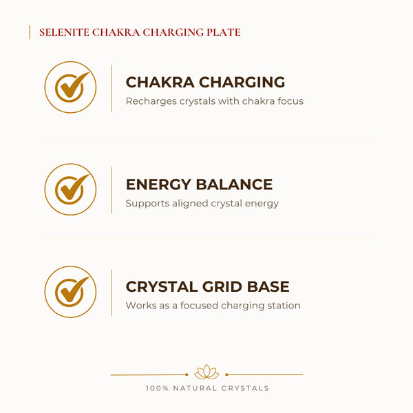 Selenite Chakra Charging Plate benefits for focus and mental clarity, explained in an Evashu natural-crystal guide