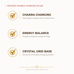 Selenite Chakra Charging Plate benefits for focus and mental clarity, explained in an Evashu natural-crystal guide