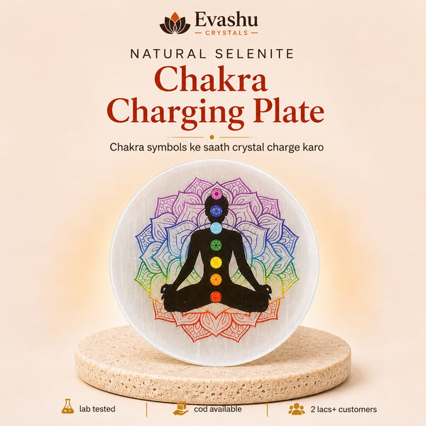 Authentic natural Selenite Chakra Charging Plate for Chakra Charging and Energy Balance, shown as the main Evashu product view