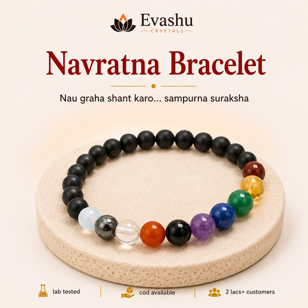 Authentic natural Navratna Bracelet for Navagraha Balance and Complete Protection, shown as the main Evashu product view