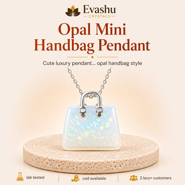 Authentic natural Opal Mini Handbag Pendant for Spark and Hope, shown as the main Evashu product view