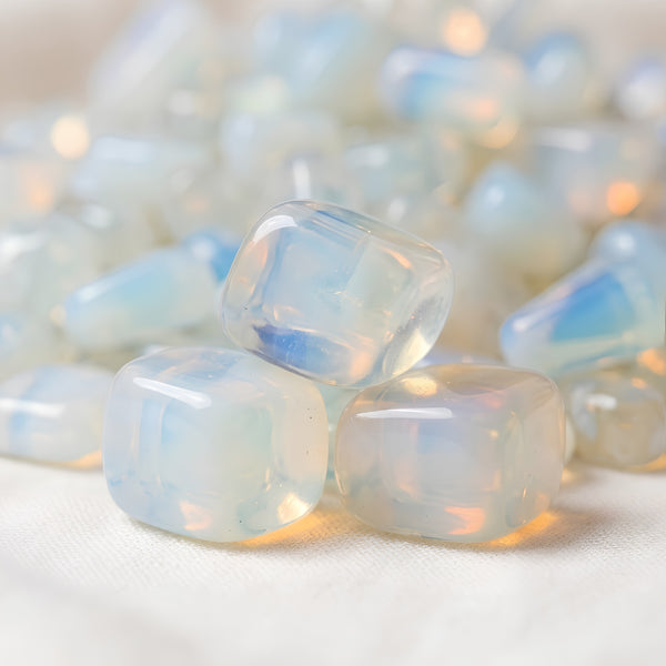 Close-up of authentic natural Opalite showing crystal texture, colour and craftsmanship – opalite chips stone symbol of clarity transition and inner peace