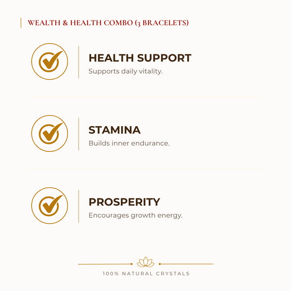 Wealth & Prosperity Bracelet Combo benefits for wealth attraction and prosperity intention, explained in an Evashu natural-crystal guide