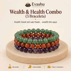 Authentic natural Wealth & Prosperity Bracelet Combo for Abundance and Grounding Energy, shown as the main Evashu product view