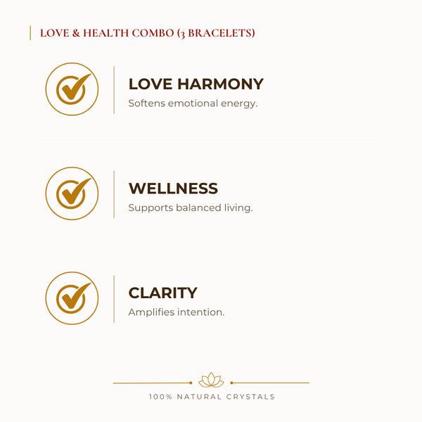 Love & Harmony Bracelet Combo benefits for love and relationship harmony, explained in an Evashu natural-crystal guide