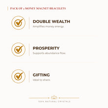 Load image into Gallery viewer, Money Magnet Bracelet Pack benefits for wealth attraction and prosperity intention, explained in an Evashu natural-crystal guide

