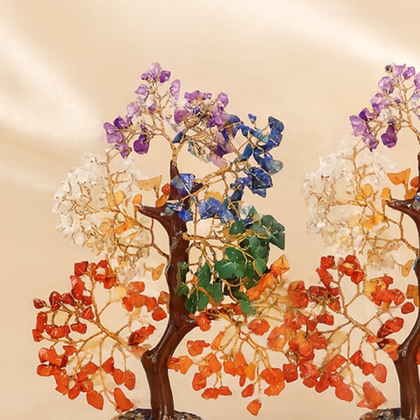 Close-up of authentic natural Seven Chakra and 7 Chakra showing crystal texture, colour and craftsmanship – pack of 2 seven chakra gemstone trees for energy