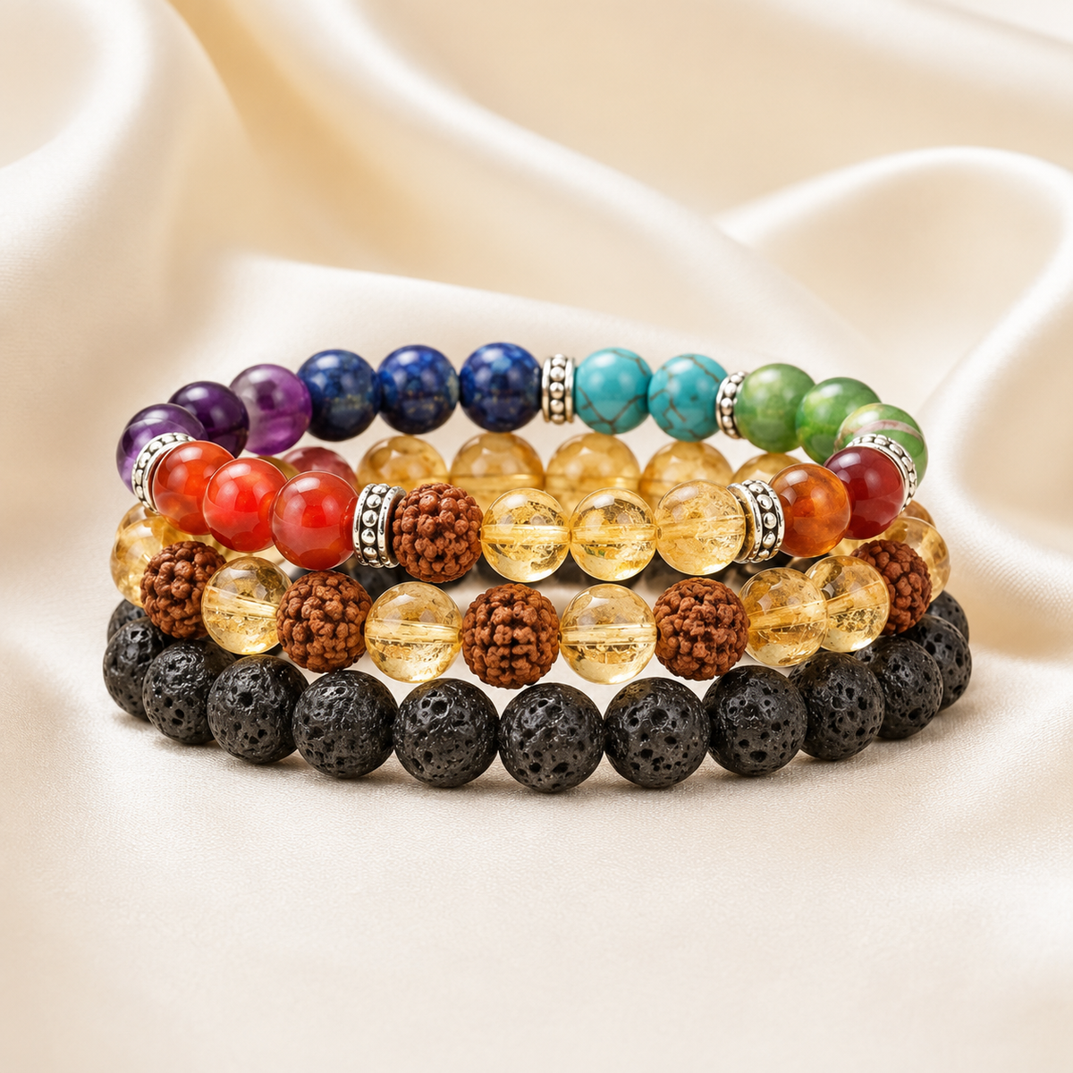 Studies & Career Bracelet Combo displayed fully on white silk cloth to show its natural colour, shape and finish