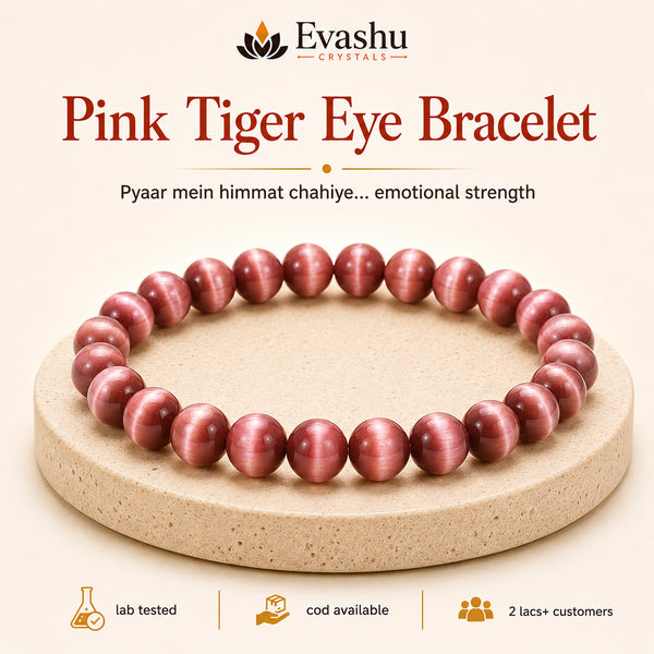 Authentic natural Pink Tiger Eye Bracelet for Love Courage and Emotional Strength, shown as the main Evashu product view