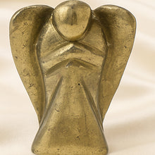 Load image into Gallery viewer, Close-up of authentic natural Pyrite showing crystal texture, colour and craftsmanship – pyrite angel symbol of abundance confidence and divine guidance perfect
