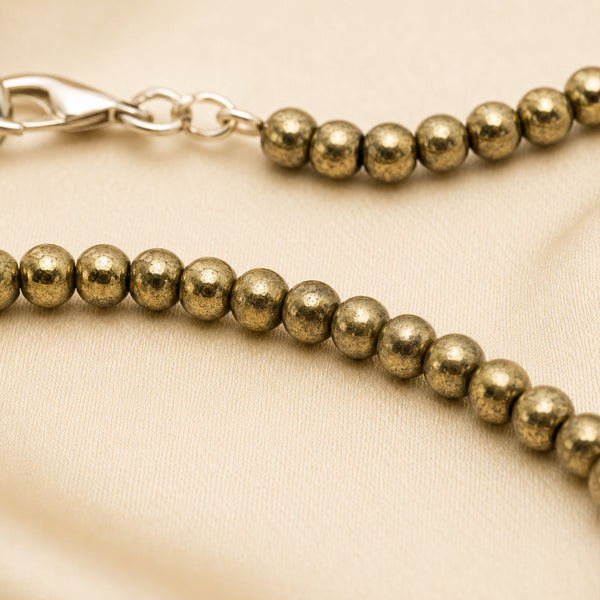 Close-up of authentic natural Pyrite showing crystal texture, colour and craftsmanship – pyrite anklet pack of 2 natural crystal daily wear