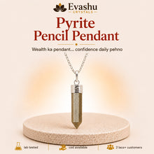 Load image into Gallery viewer, Authentic natural Pyrite Pencil Pendant for Wealth Focus and Daily Confidence, shown as the main Evashu product view
