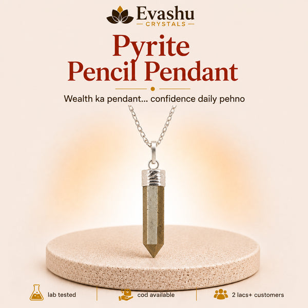 Authentic natural Pyrite Pencil Pendant for Wealth Focus and Daily Confidence, shown as the main Evashu product view