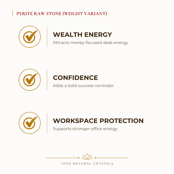 Pyrite Raw Stone benefits for wealth attraction and prosperity intention, explained in an Evashu natural-crystal guide