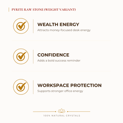 Pyrite Raw Stone benefits for wealth attraction and prosperity intention, explained in an Evashu natural-crystal guide