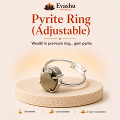 Authentic natural Pyrite Adjustable Ring for Wealth Focus and Premium Confidence, shown as the main Evashu product view