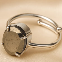 Load image into Gallery viewer, Close-up of authentic natural Pyrite showing crystal texture, colour and craftsmanship – pyrite ring adjustable symbol of abundance confidence and protection
