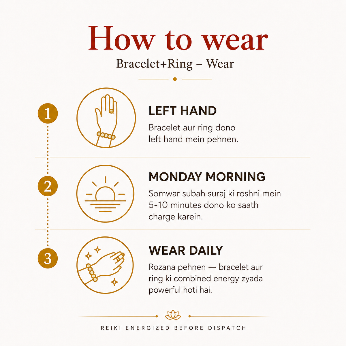 Pyrite Ring & Bracelet Set with guidance on how to wear it on the wrist for daily intention setting by Evashu Crystals