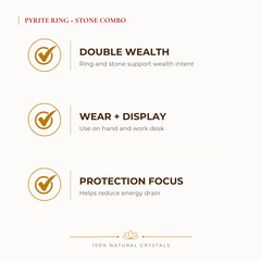 Pyrite Ring benefits for wealth attraction and prosperity intention, explained in an Evashu natural-crystal guide