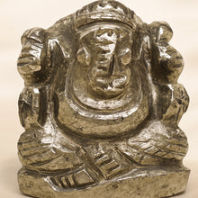 Load image into Gallery viewer, Close-up of authentic natural Pyrite showing crystal texture, colour and craftsmanship – pyrite stone ganesh symbol of success protection and prosperity bringer

