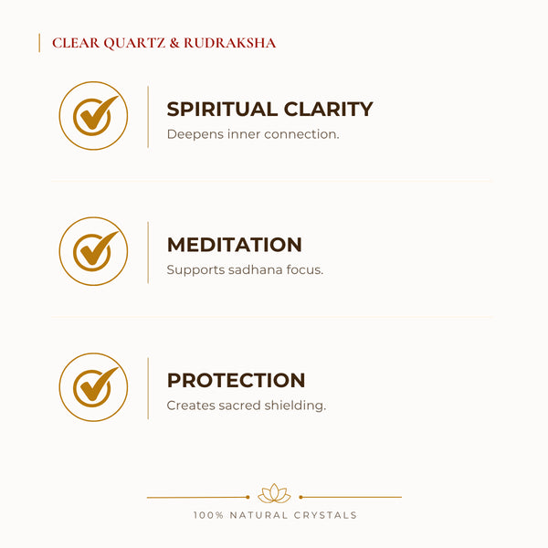 Clear Quartz & Rudraksha benefits for focus and mental clarity, explained in an Evashu natural-crystal guide