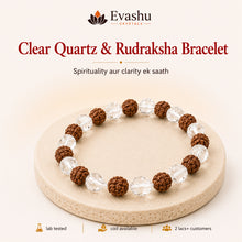 Load image into Gallery viewer, Authentic natural Clear Quartz &amp; Rudraksha for Spiritual Clarity and Meditation, shown as the main Evashu product view
