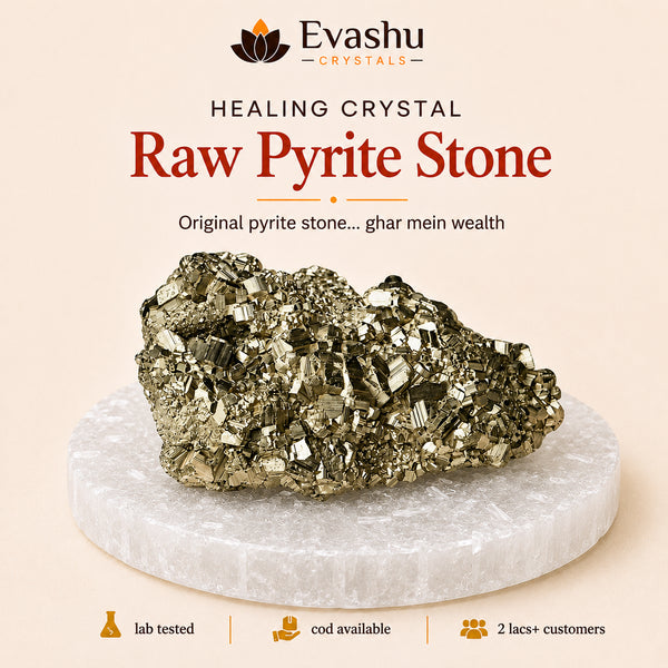 Authentic natural Raw Pyrite Stone with Free Selenite Charging Plate | Wealth Attraction & for wealth attraction and prosperity intention, shown as the main