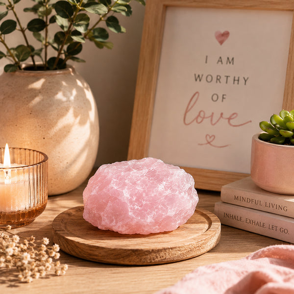 Additional Raw Rose Quartz Raw Stone benefit detail for love and relationship harmony – raw rose quartz stone natural crystal decor