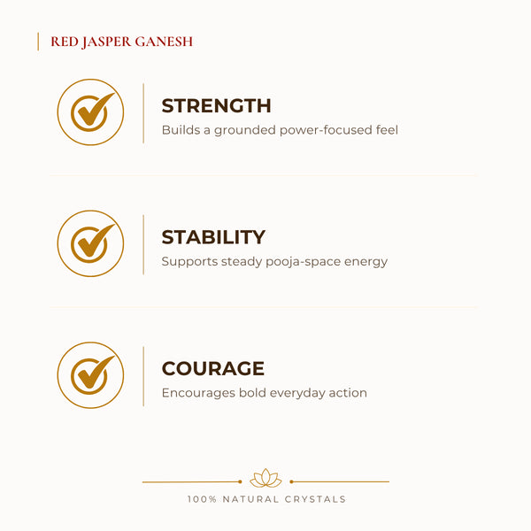 Red Jasper Ganesh Idol benefits for focus and mental clarity, explained in an Evashu natural-crystal guide