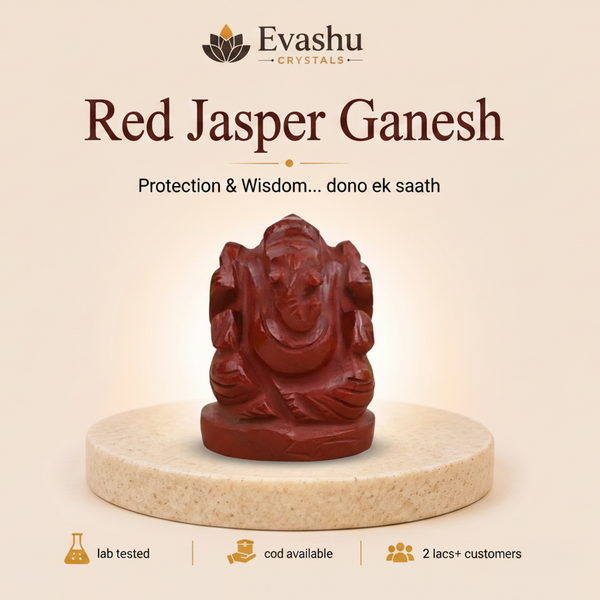 Authentic natural Red Jasper Ganesh Idol for Strength and Stability, shown as the main Evashu product view