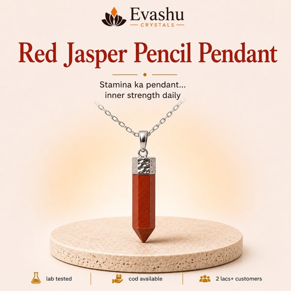 Authentic natural Red Jasper Pencil Pendant for Inner Strength and Emotional Stability, shown as the main Evashu product view
