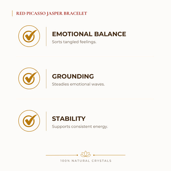 Red Picasso Jasper Bracelet benefits for focus and mental clarity, explained in an Evashu natural-crystal guide