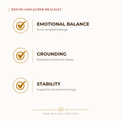 Red Picasso Jasper Bracelet benefits for focus and mental clarity, explained in an Evashu natural-crystal guide