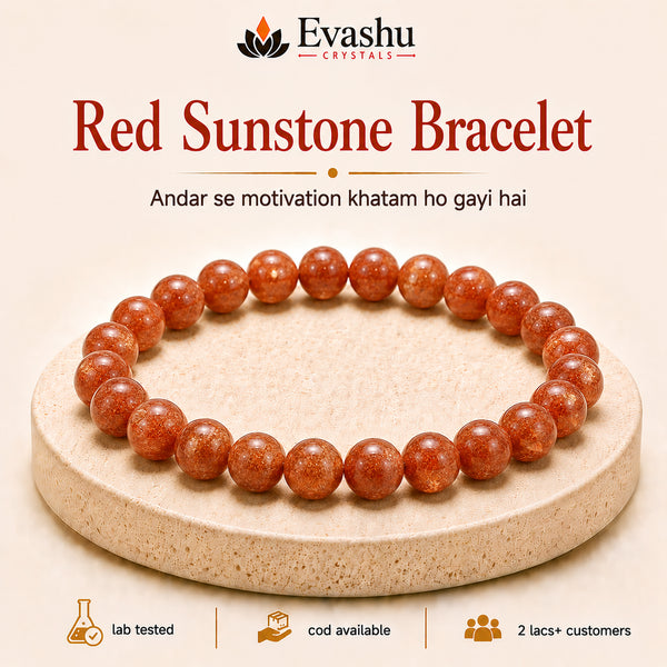 Authentic natural Red Sunstone Bracelet for Motivation and Self-Belief, shown as the main Evashu product view