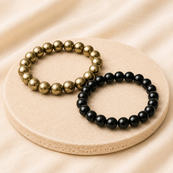 Richie Rich Bracelet Combo displayed fully on white silk cloth to show its natural colour, shape and finish
