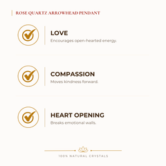 Rose Quartz Arrowhead Pendant benefits for love and relationship harmony, explained in an Evashu natural-crystal guide