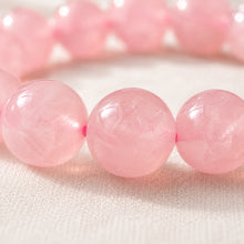 Load image into Gallery viewer, Close-up of authentic natural Rose Quartz showing crystal texture, colour and craftsmanship – rose quartz bracelet love healing emotional balance harmony evashu
