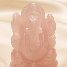 Load image into Gallery viewer, Close-up of authentic natural Rose Quartz showing crystal texture, colour and craftsmanship – rose quartz ganesh symbol of love peace and emotional healing
