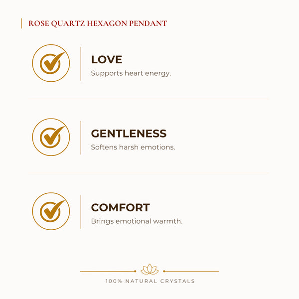 Rose Quartz Hexagon Pendant benefits for love and relationship harmony, explained in an Evashu natural-crystal guide