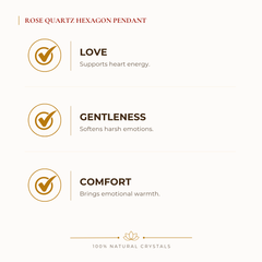 Rose Quartz Hexagon Pendant benefits for love and relationship harmony, explained in an Evashu natural-crystal guide