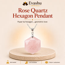 Load image into Gallery viewer, Authentic natural Rose Quartz Hexagon Pendant for Love and Gentleness, shown as the main Evashu product view
