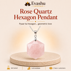 Authentic natural Rose Quartz Hexagon Pendant for Love and Gentleness, shown as the main Evashu product view