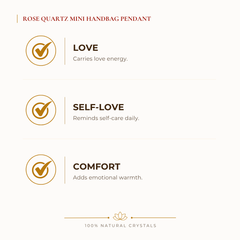 Rose Quartz Mini Handbag Pendant benefits for love and relationship harmony, explained in an Evashu natural-crystal guide