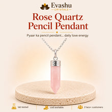 Load image into Gallery viewer, Authentic natural Rose Quartz Pencil Pendant for Love and Self-Love, shown as the main Evashu product view
