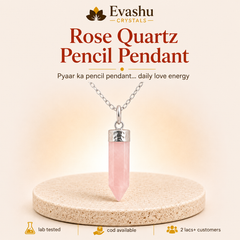 Authentic natural Rose Quartz Pencil Pendant for Love and Self-Love, shown as the main Evashu product view