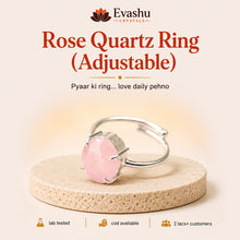 Load image into Gallery viewer, Authentic natural Rose Quartz Adjustable Ring for Love Energy and Compassion, shown as the main Evashu product view
